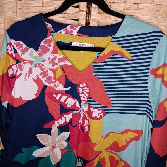 Two Chico's Tops Tropical Long 3/4 Sleeve Pima Cotton Modal Blends 12 - Picture 8 of 13